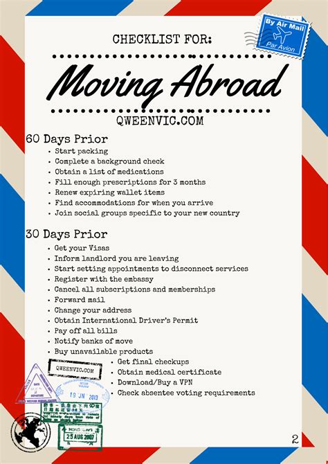 checklist for moving overseas.